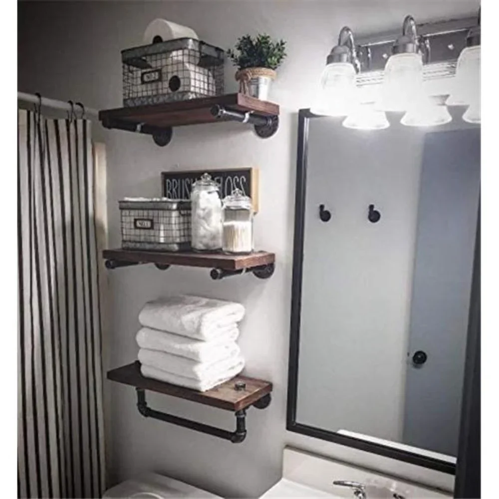 Bathroom Shelves Wall Mounted 3 Tier Bathroom Shelves Rustic Wall Pipe Shelving